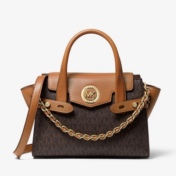 ❤️NEW MICHAEL MICHAEL KORSCarmen Small Logo and Leather Belted Satchel - Picture 10 of 13